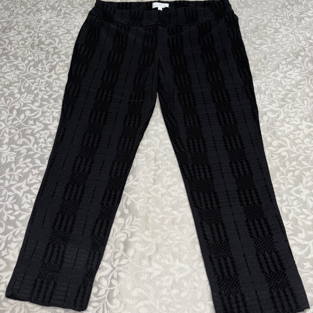 New Directions Black Textured Jacquard Plaid Pull‎ On Straight Leg Pants (E16)